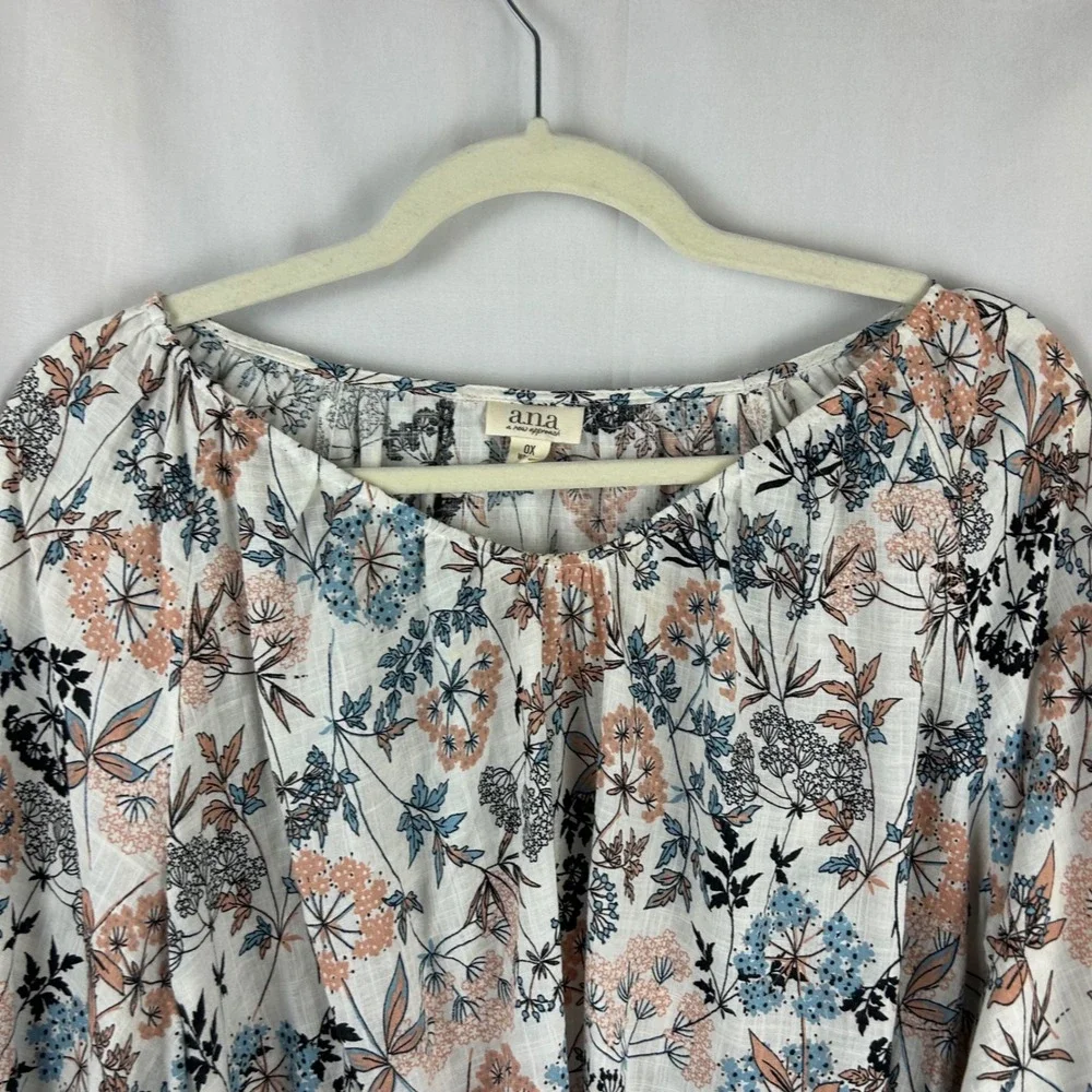 ANA A New‎ Approach Womens Plus Size 0X Floral Print Long Sleeve Blouse Top Boho - Picture 3 of 8